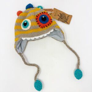 Moshiki Guddu Kids Wool Earflap Hat 100% Wool Monster Knit Handmade Nepal Cozy